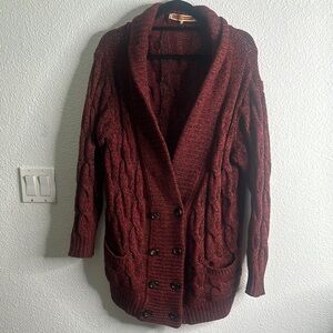 United bomboo Red  cable Knit Cardigan Sweater wool angora cashmere size 2 x